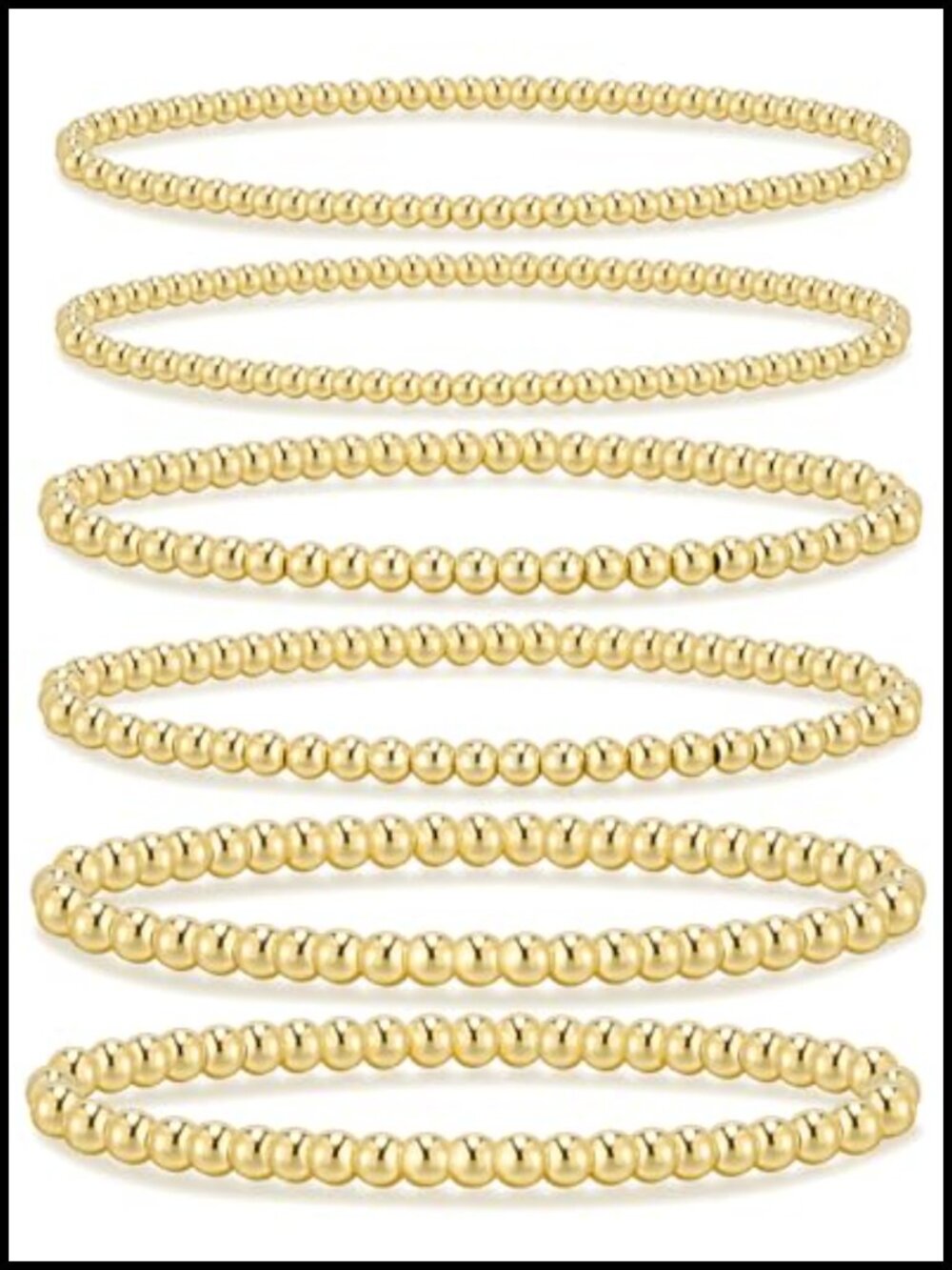 Gold Plated Beaded Stretch Bracelet Set for Women, Stackable Jewelry Gift, 6